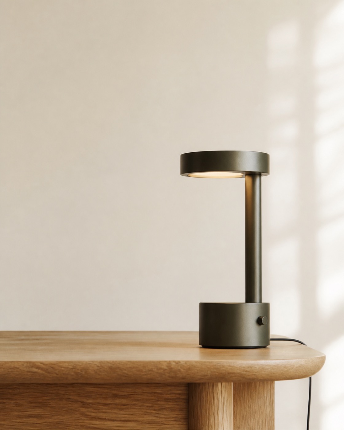 HEWN Aperture Lamp, styled on a desk
